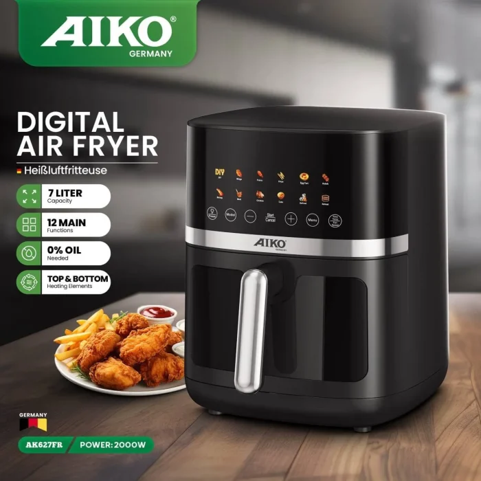سرخ کن آیکو مدل AK627FR ظرفیت ۷ لیتر بدون روغن با بدنه استیل - تصویر 1